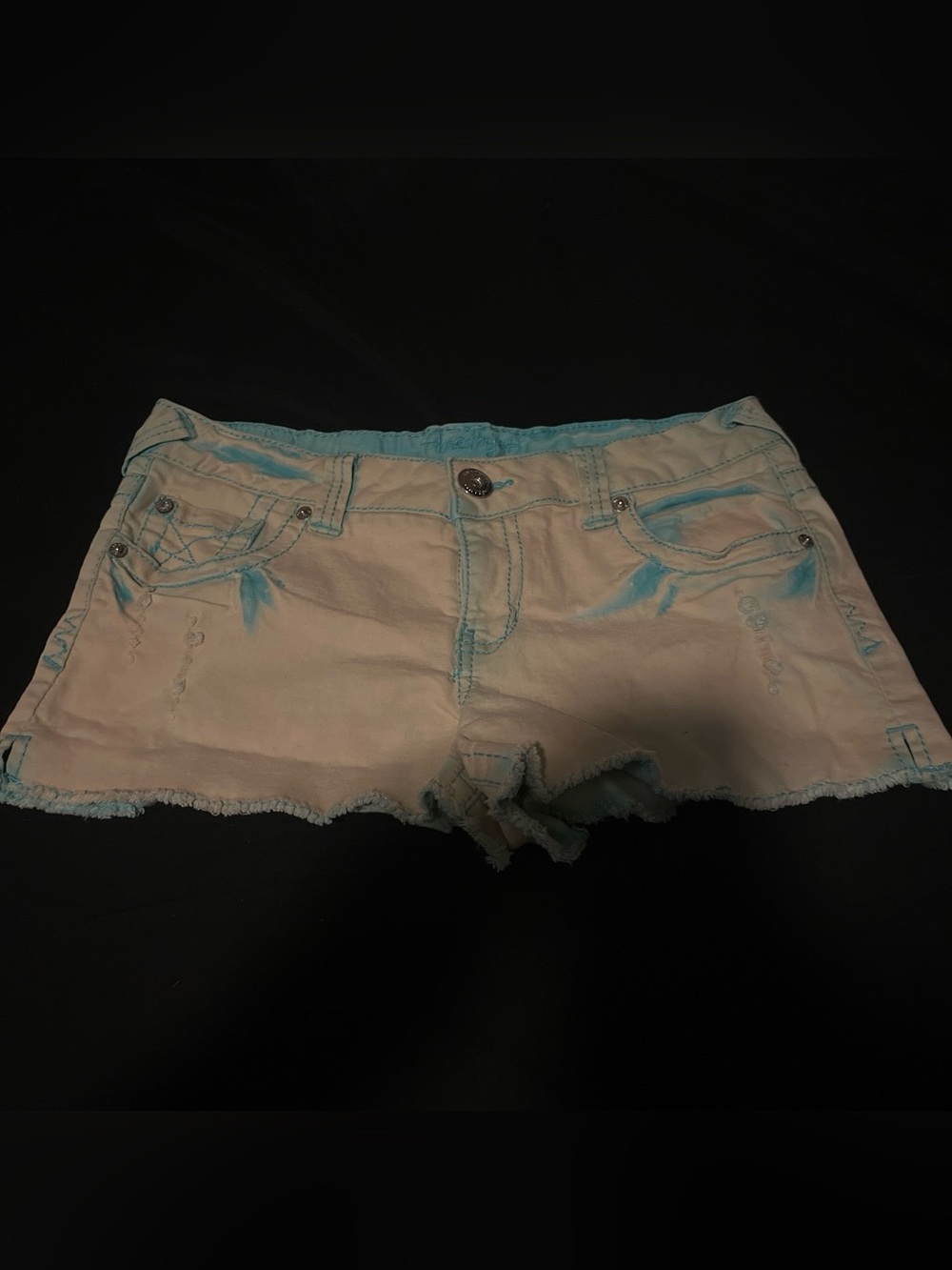 Amethyst Jeans White Denim Shorts with Aqua Trim